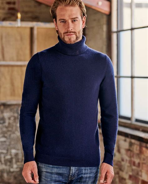 Pull à col roulé Maille de laine et cachemire écru et bleu  